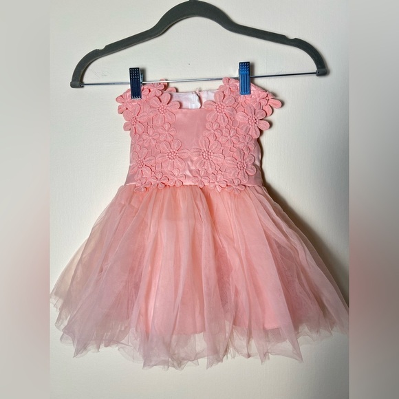 2/$25 Baby Girl Tutu Dress Tulle Gowns Peach Flower Occasion Lined Chiffon 6-9mo - Picture 6 of 17